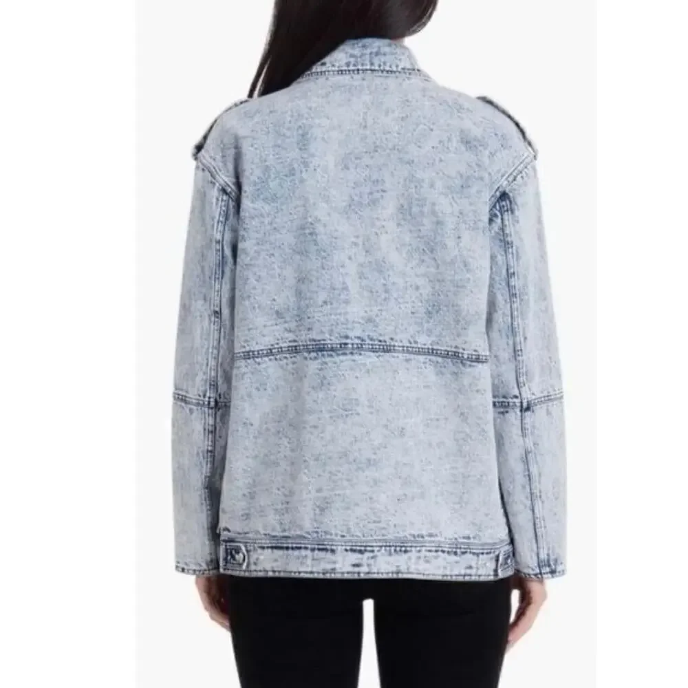 Avec Les Filles Acid Wash Denim Utility Jacket Size Medium Safari Style - Picture 2 of 10